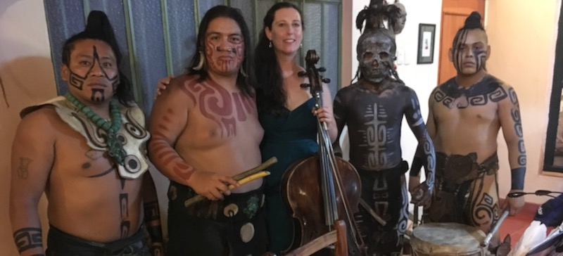 Rebecca Hartka with musical group Box Balam after concert in Yucatán
